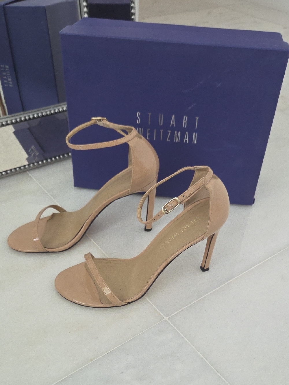 Stuart Weitzman Nudist Patent  Ankle-Strap Heels